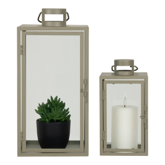 House Nordic - Corfu Lanterne Med Håndtag. Metal Og Glas, Grøn Sæt Af 2 Stk.