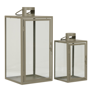House Nordic - Corfu Lanterne Med Håndtag. Metal Og Glas, Grøn Sæt Af 2 Stk.